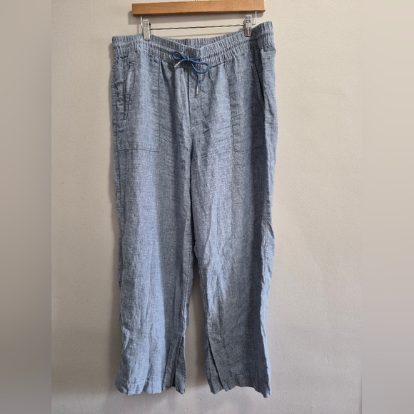 Athleta Retreat Linen High Rise Wide Leg Pants Chambray Blue Size 16 - Picture 3 of 9
